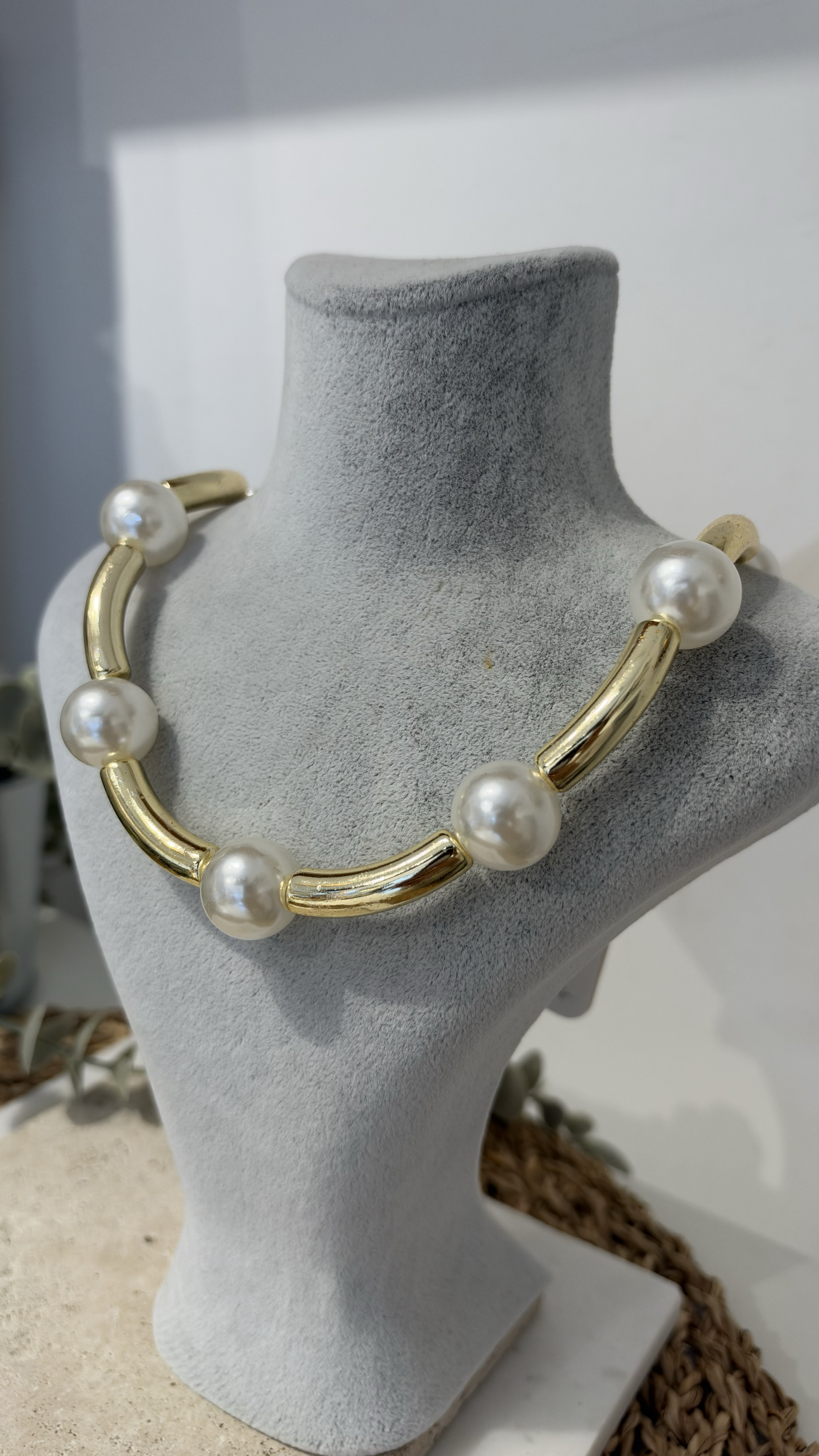 İthal İnci Gold Boncuk Kolye 40+10cm