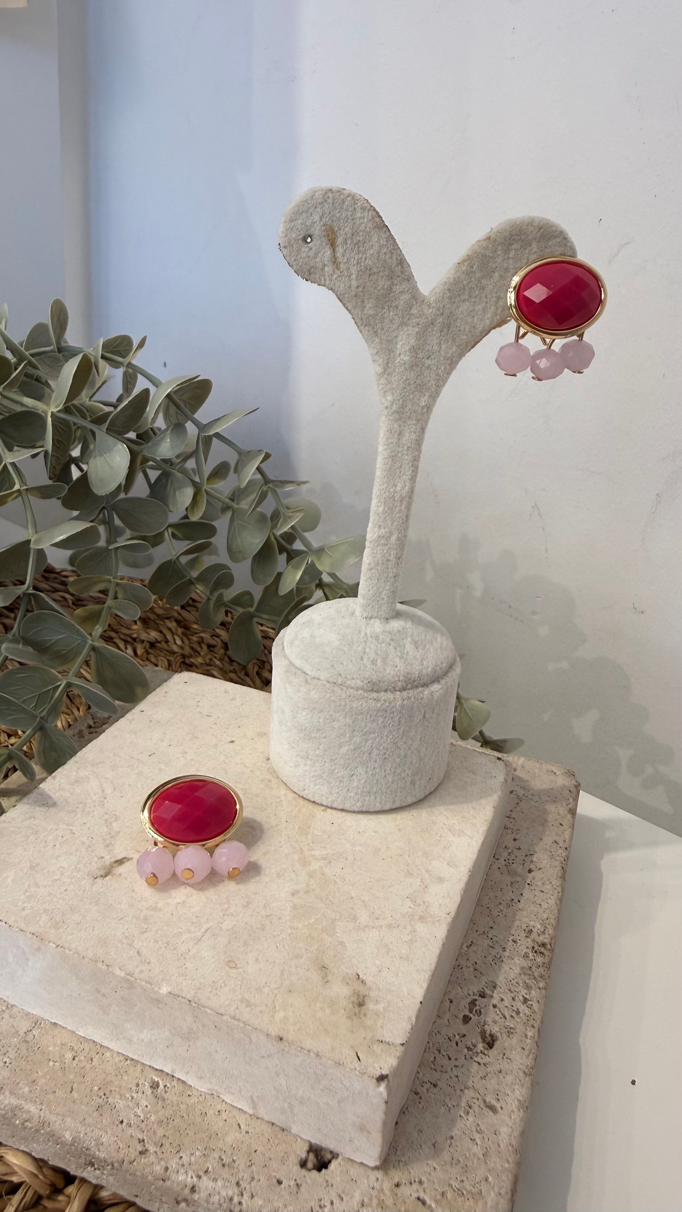 İthal Pembe Taşlı Minimal Küpe