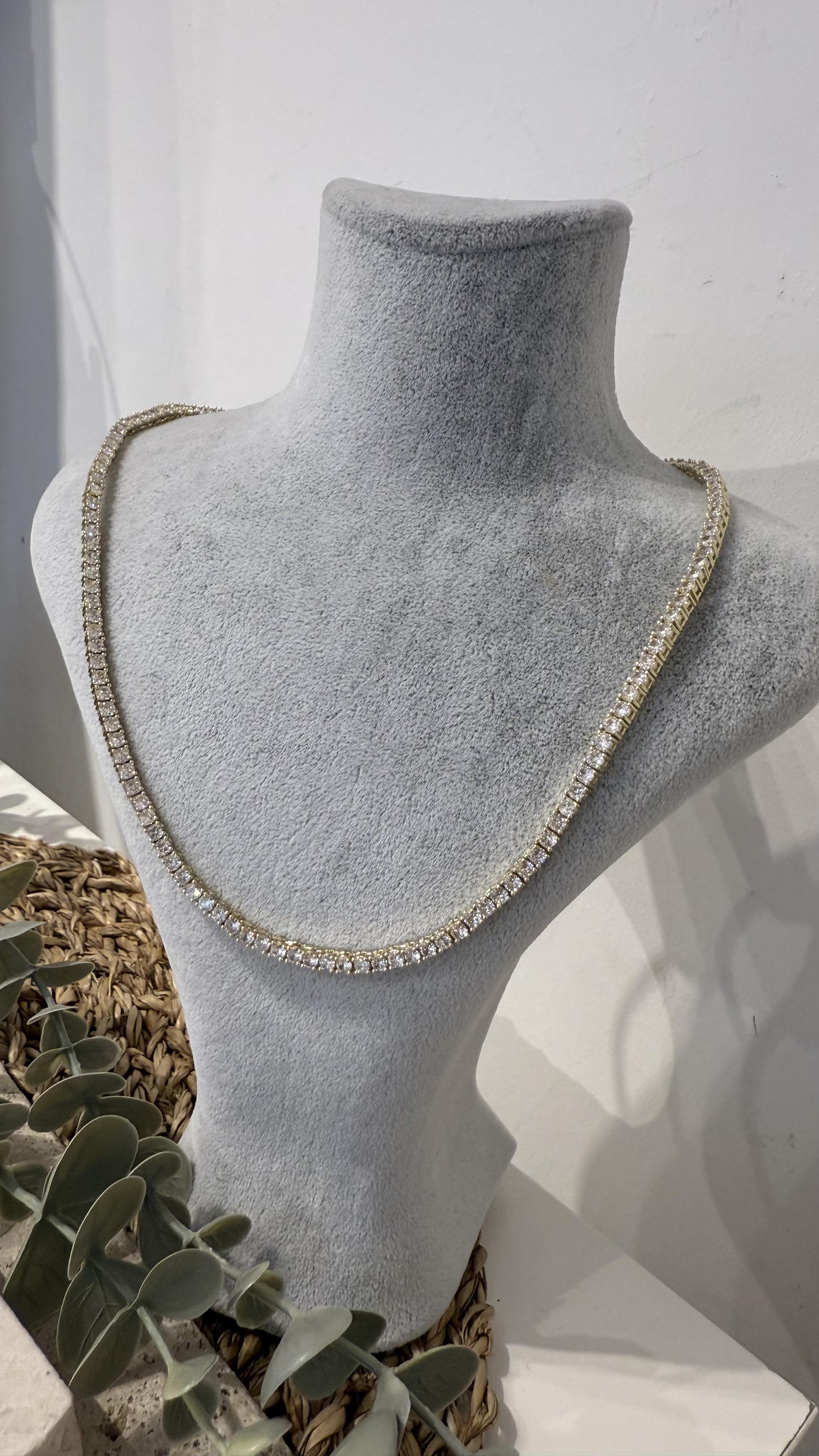 İthal Zirkon Taşlı Premium Su Yolu Gold Renk Kolye 45cm