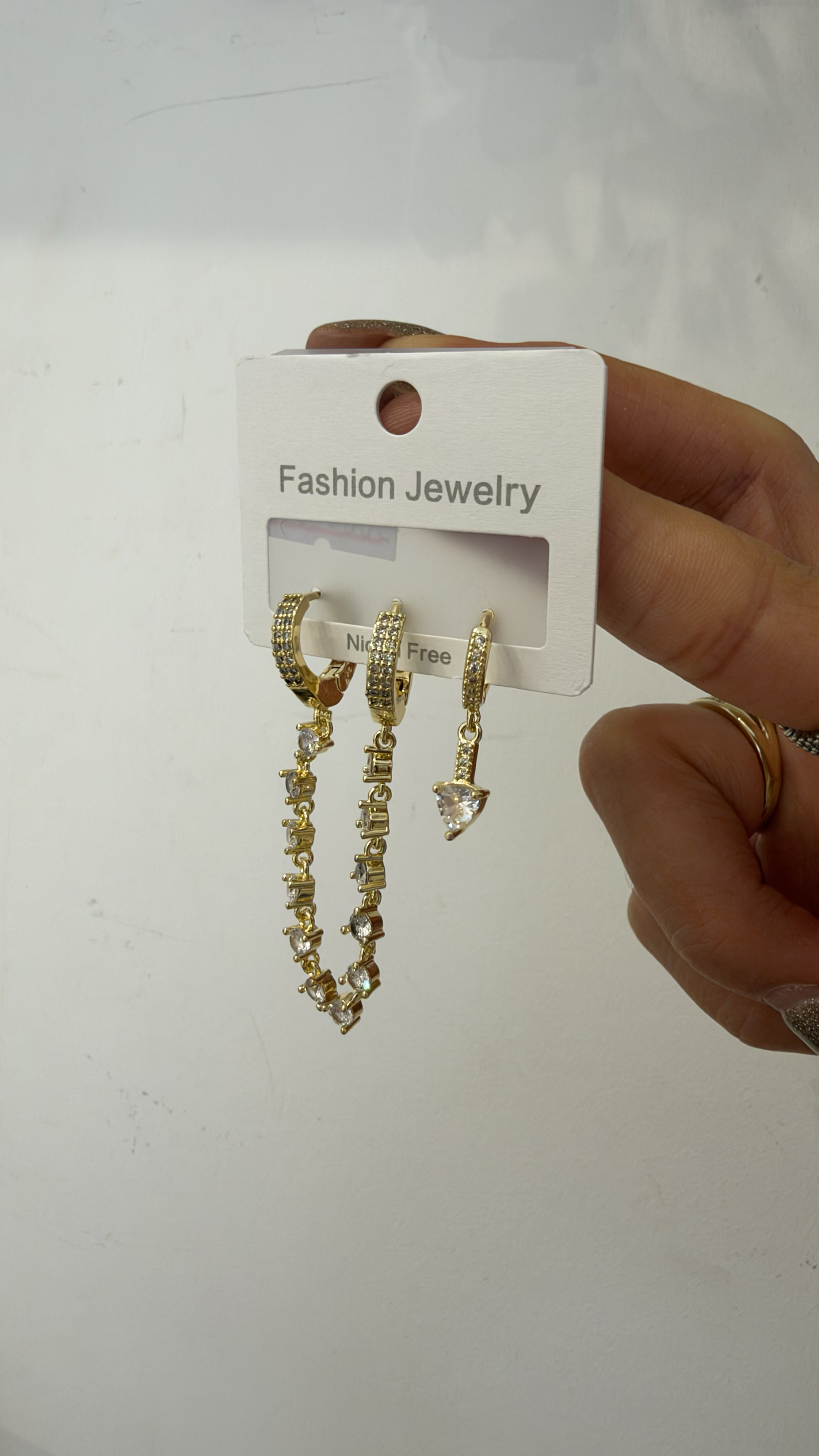 Zirkon Üçlü Gold Renk Küpe