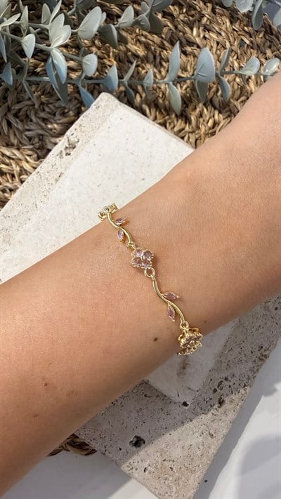316L Paslanmaz Çelik Gold Renk Taşlı Yonca Bileklik