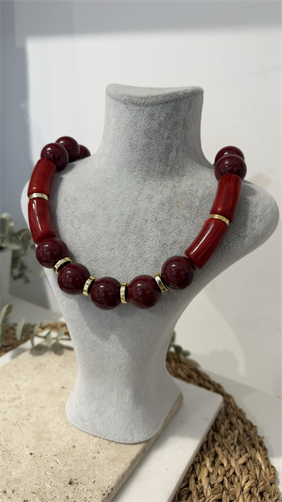 İthal Bordo Boncuk Kolye 40+10cm