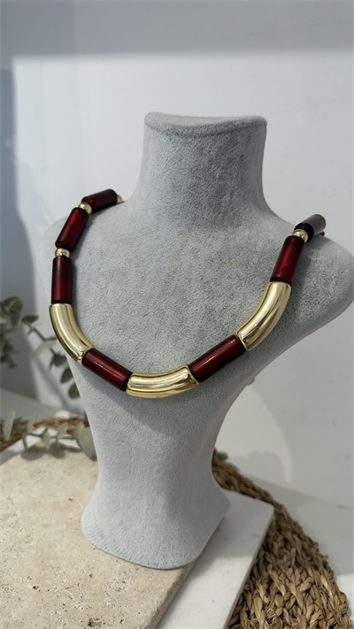 İthal Bordo Gold Boncuk Kolye 40+10cm