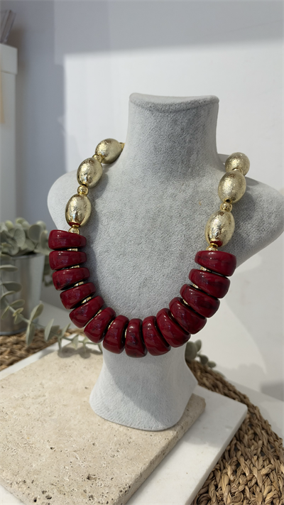 İthal Bordo Gold Boncuk Kolye 40+5cm