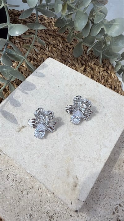 İthal Gümüş Renk Taşlı Küpe