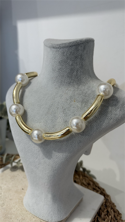 İthal İnci Gold Boncuk Kolye 40+10cm