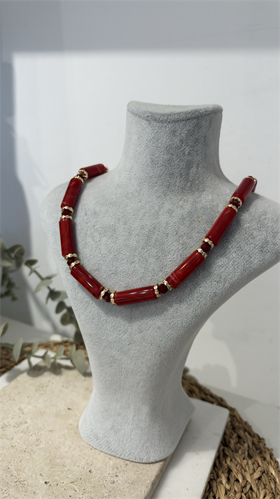 İthal Kırmızı Gold Boncuk Kolye 40+10cm