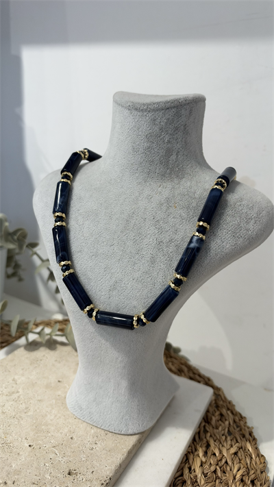 İthal Mavi Gold Boncuk Kolye 40+10cm