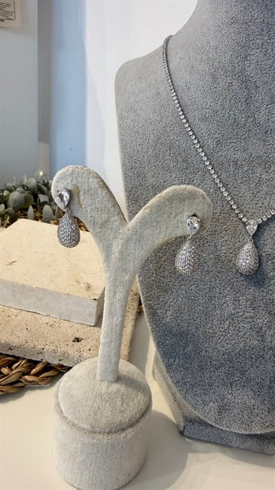 İthal Zirkon Taşlı Kolye Küpe Set