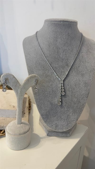 İthal Zirkon Taşlı Kolye Küpe Set