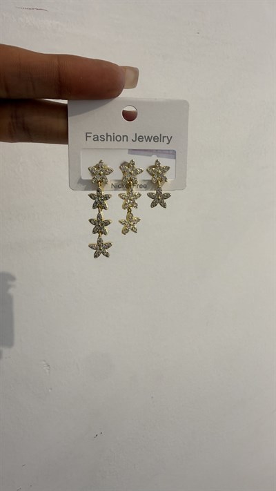 Zirkon Üçlü Gold Renk Küpe