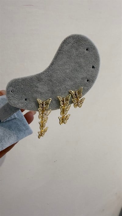 Zirkon Üçlü Gold Renk Küpe