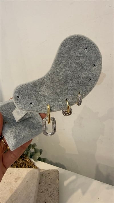 Zirkon Üçlü Gold Renk Küpe