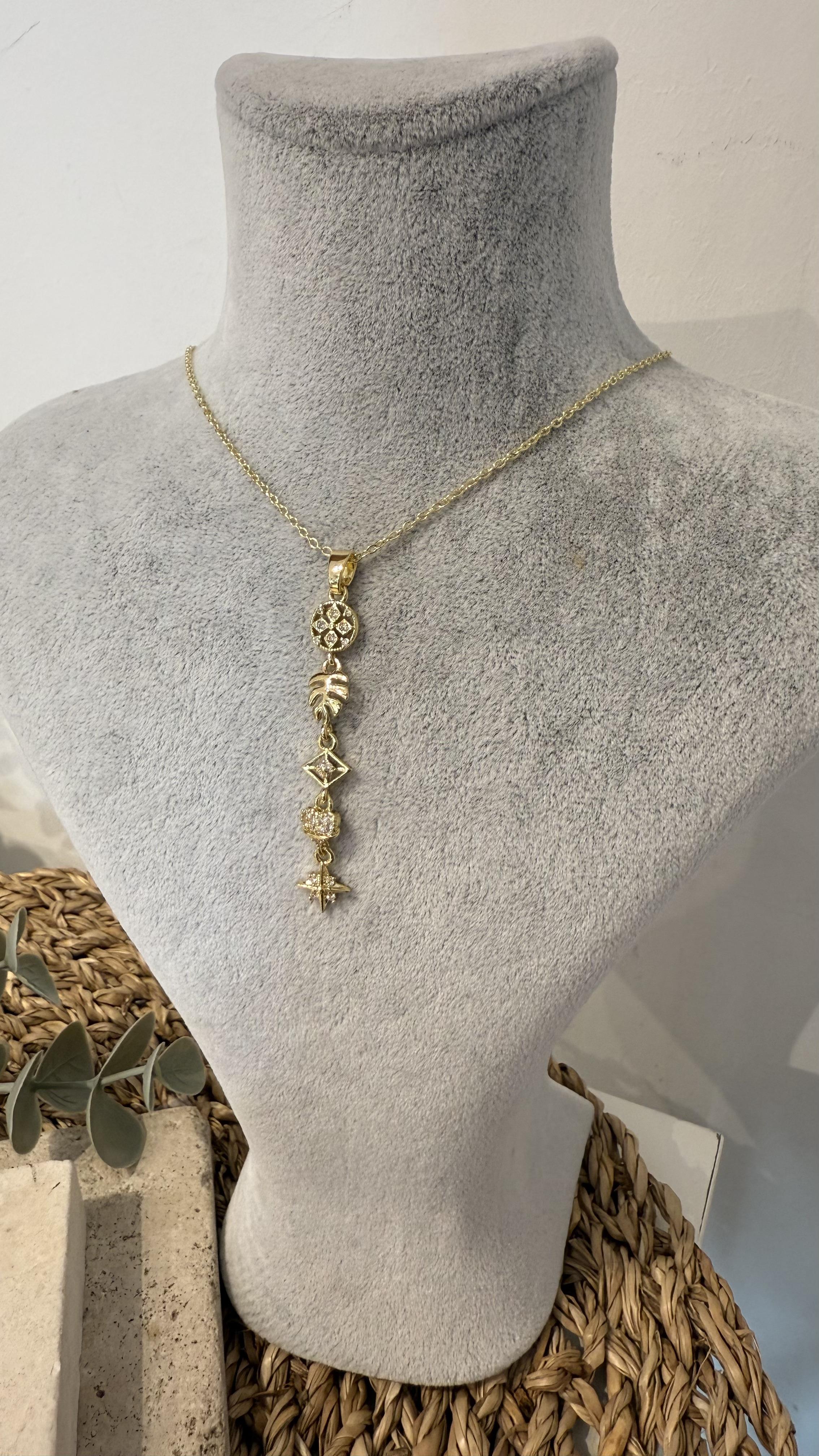 Çelik Gold Renk Charmlı Y Kolye 40+5cm