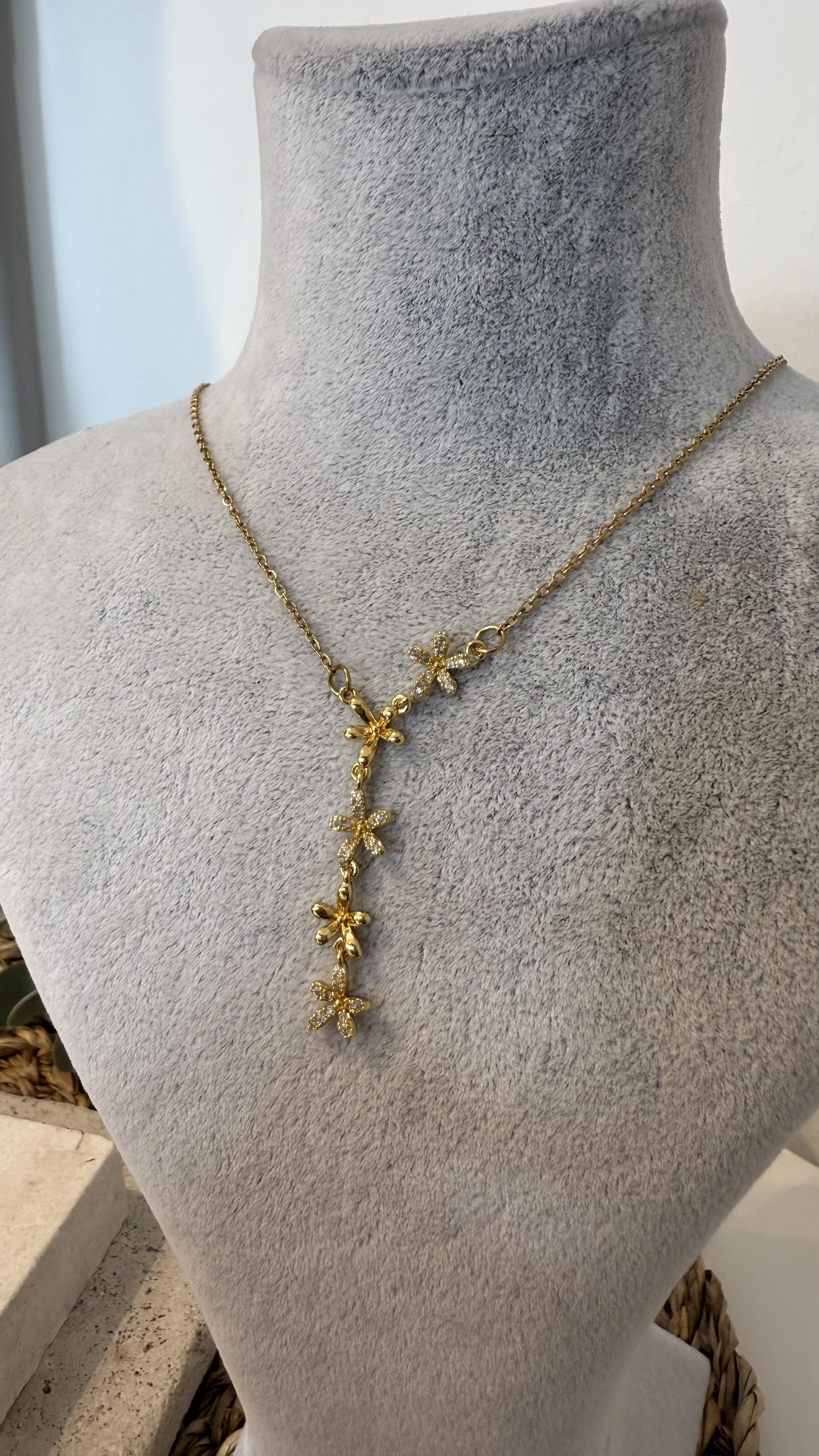 Çelik Gold Renk Çiçekli Y Kolye 40+5cm