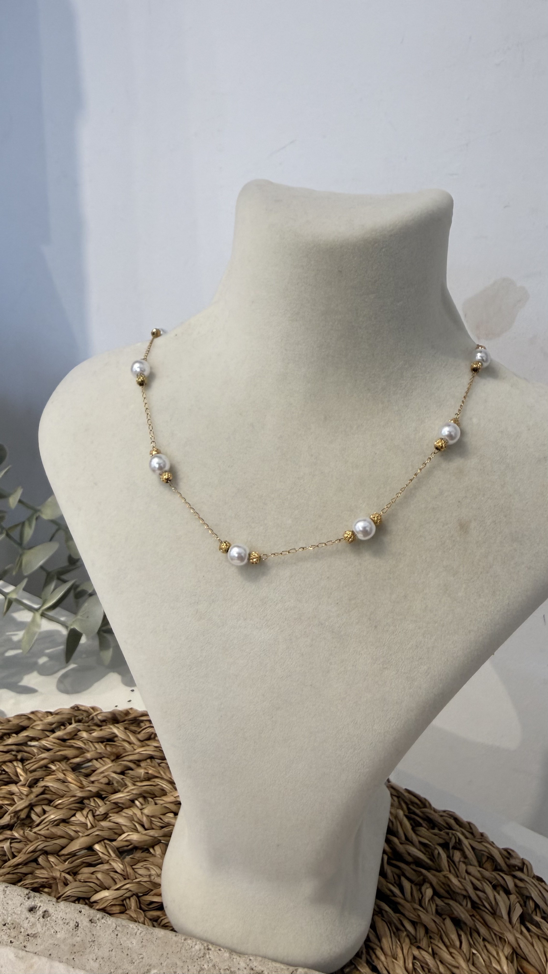 Çelik Gold Renk İncili Kolye 40+6cm