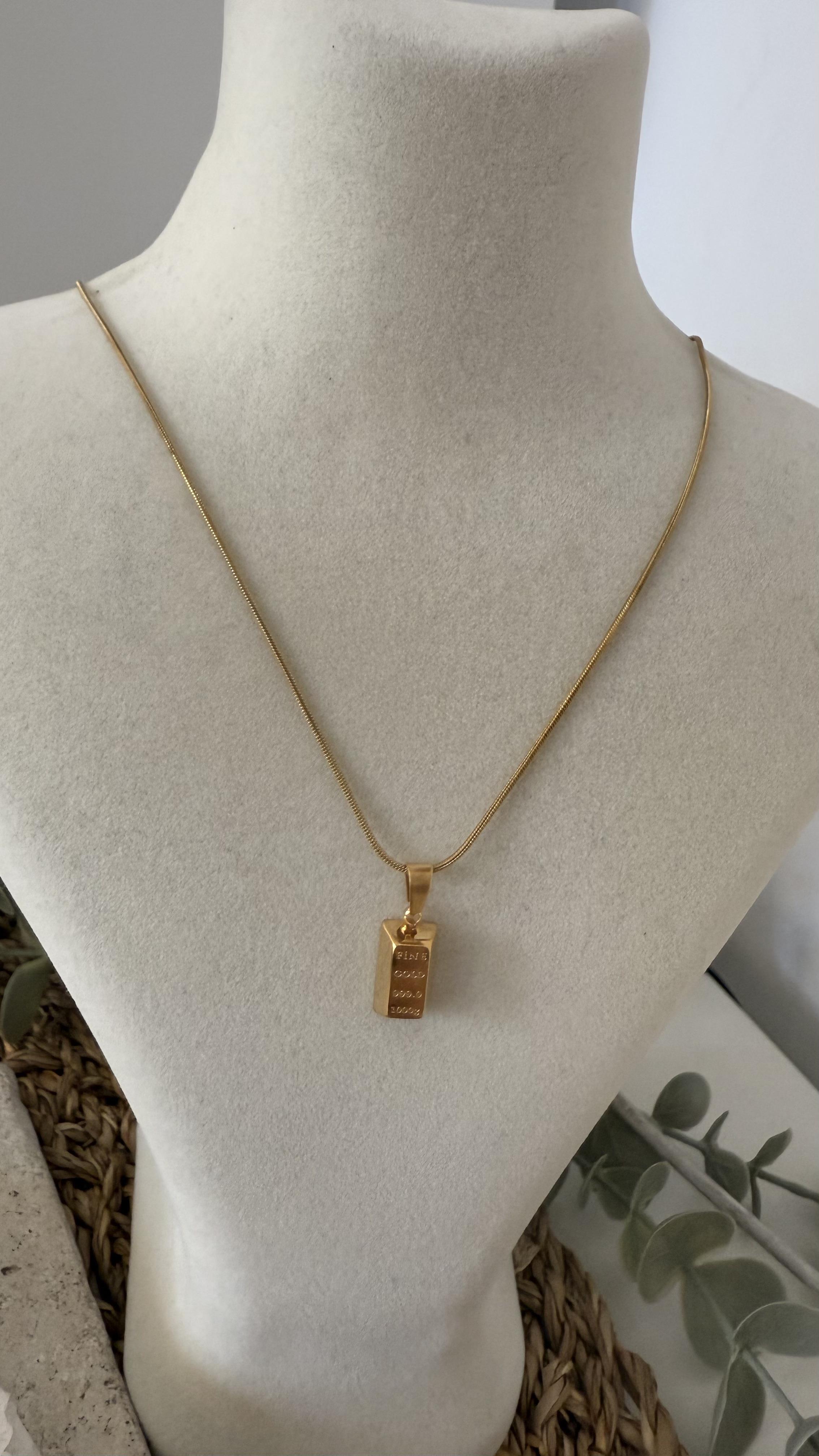 Çelik Gold Renk Külçe Uçlu Kolye 45+7cm