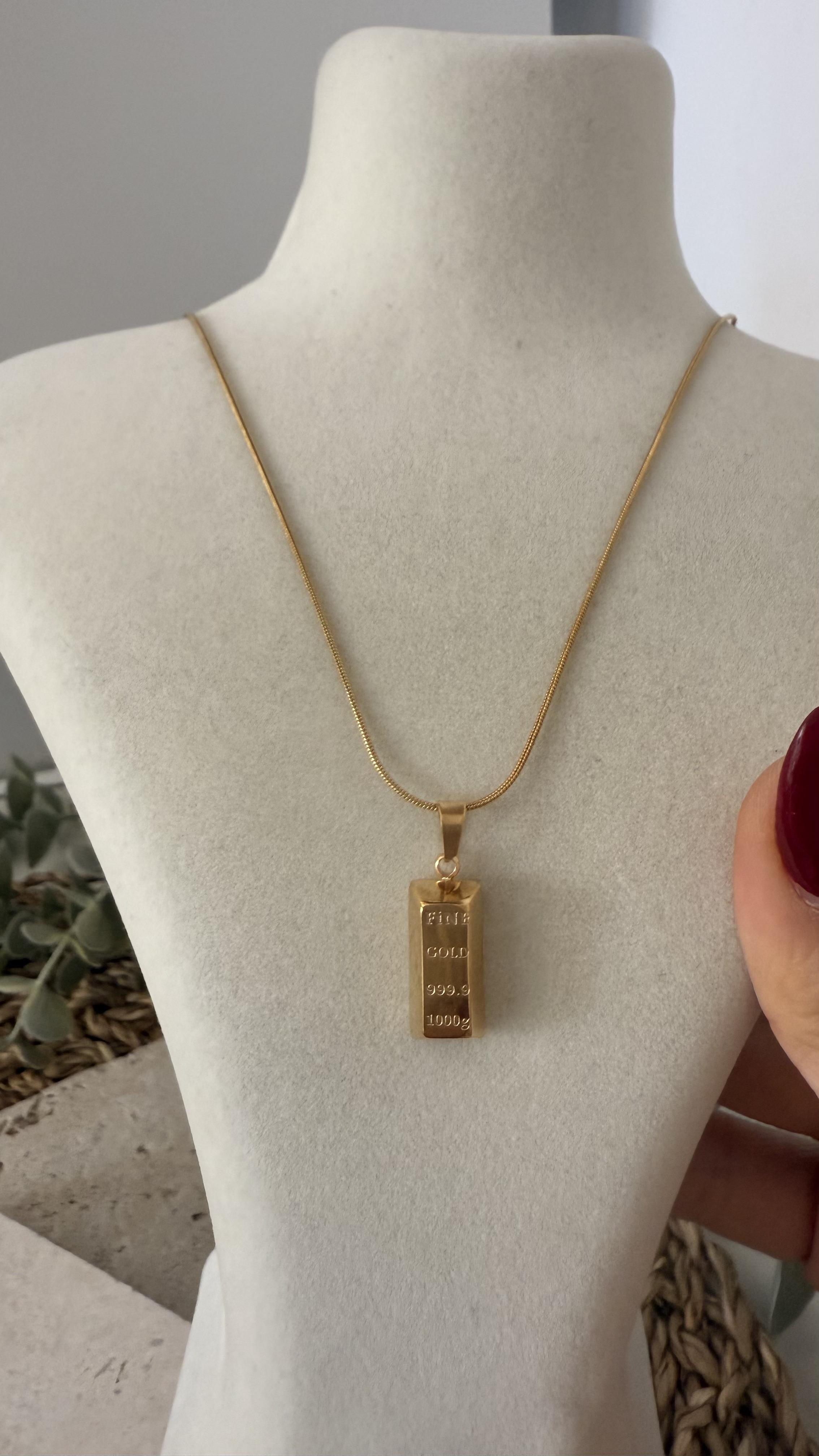 Çelik Gold Renk Külçe Uçlu Kolye 45+7cm