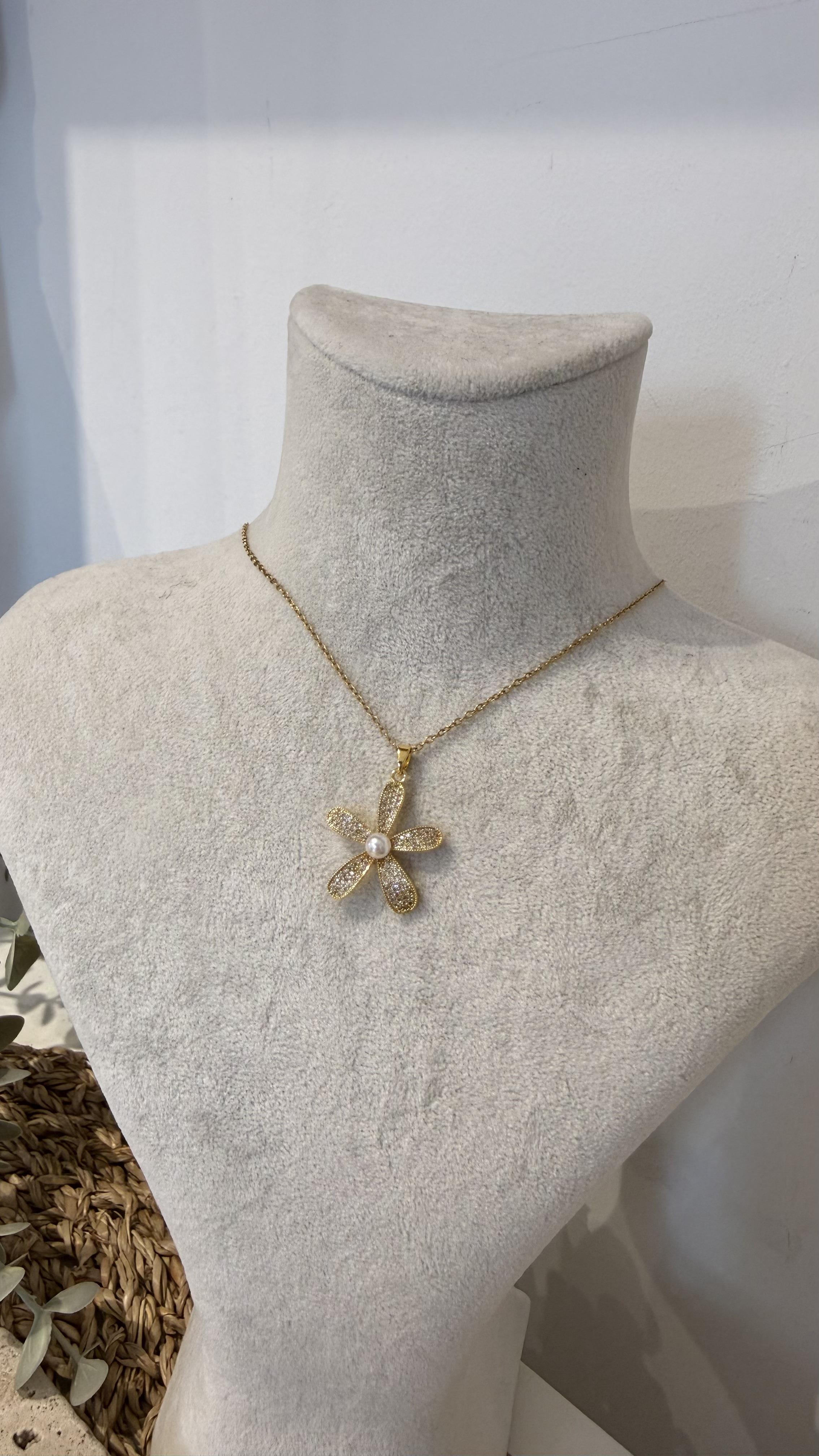 Çelik Gold Renk Papatya Uçlu Kolye 40+5cm