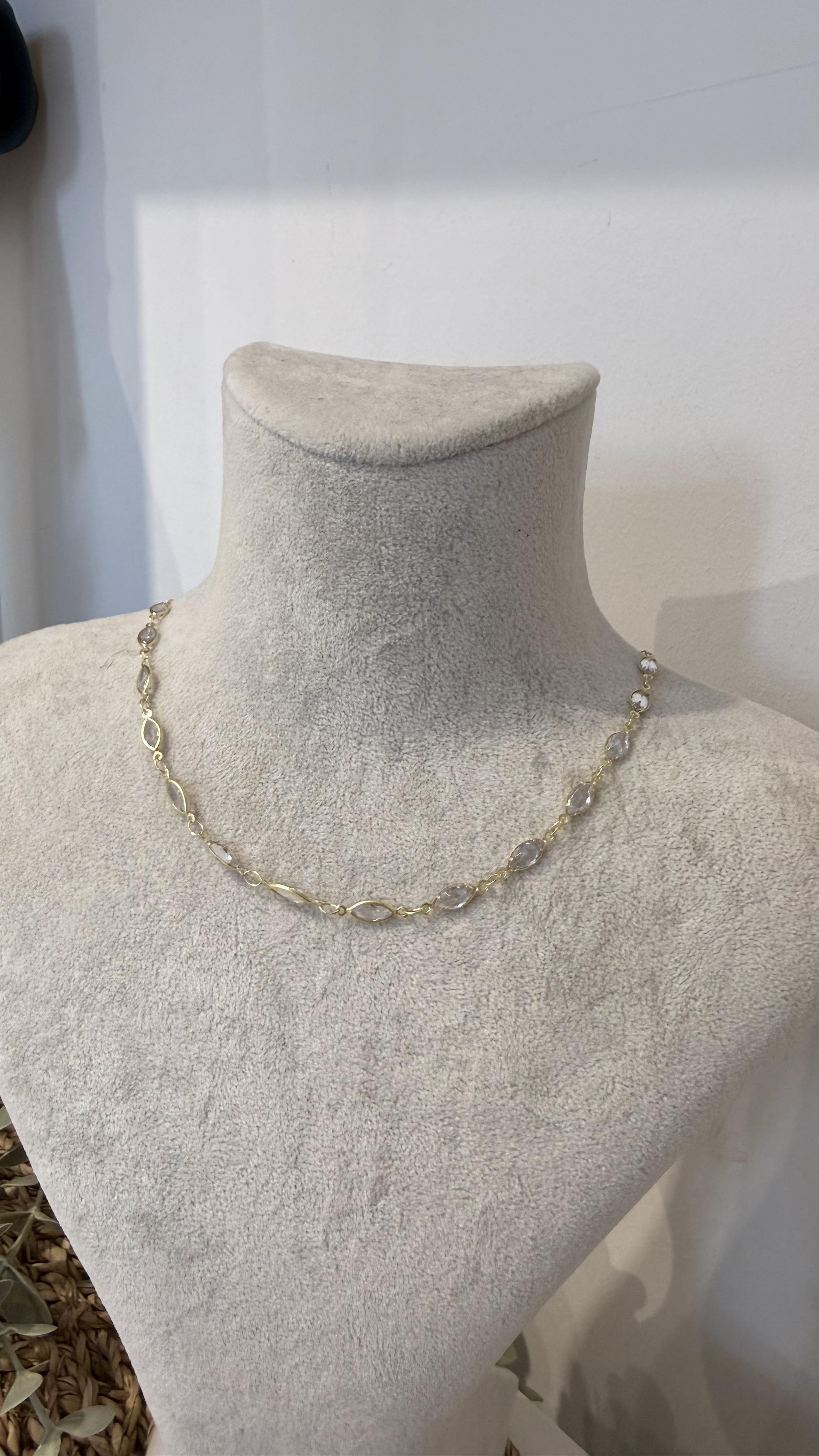Çelik Gold Renk Taşlı Kolye 40+5cm
