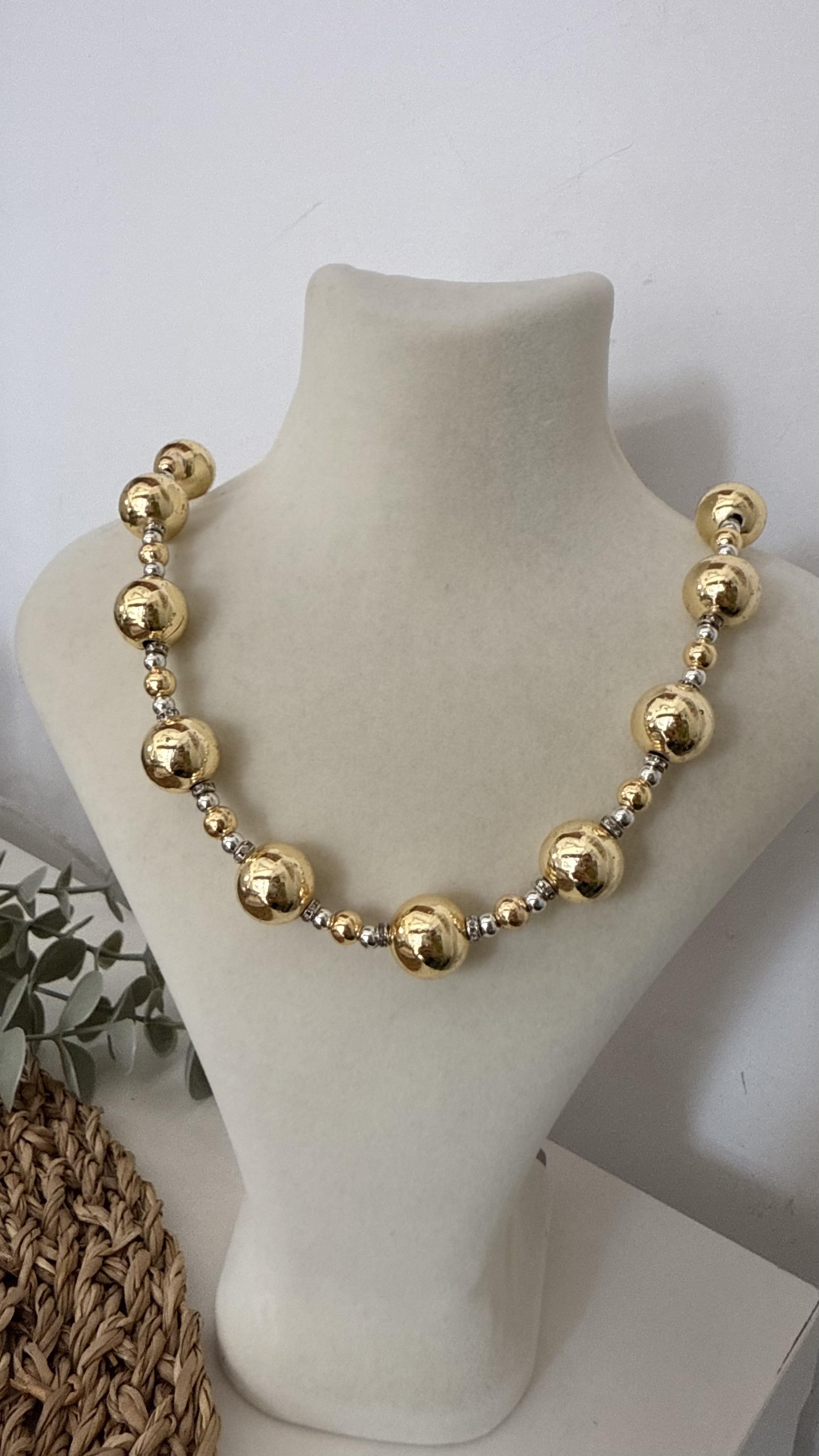 İthal Gold-Gümüş Renk Boncuk Kolye 45+6cm
