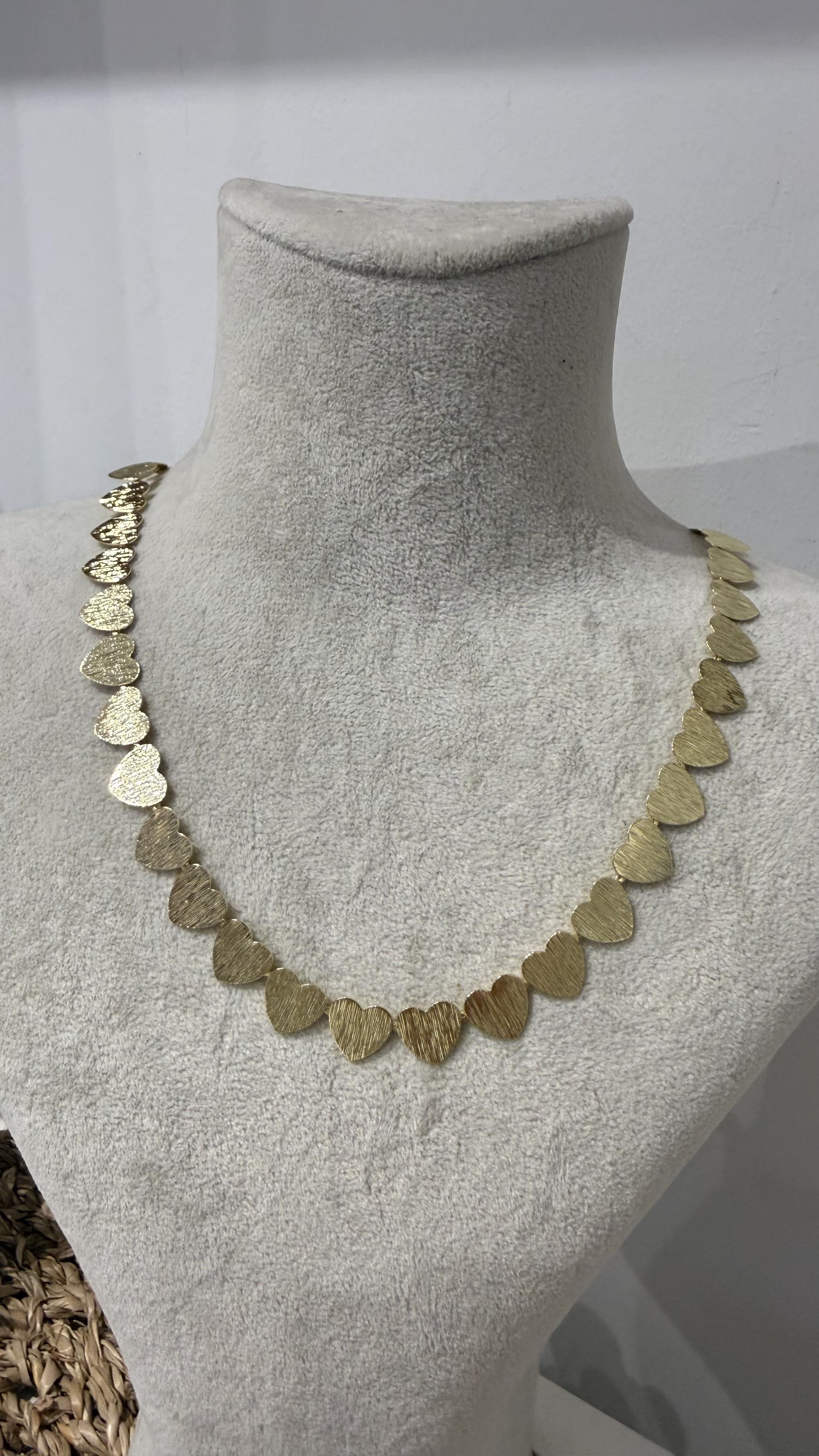 İthal Gold Renk Kalpli Pul Kolye 40+5 cm