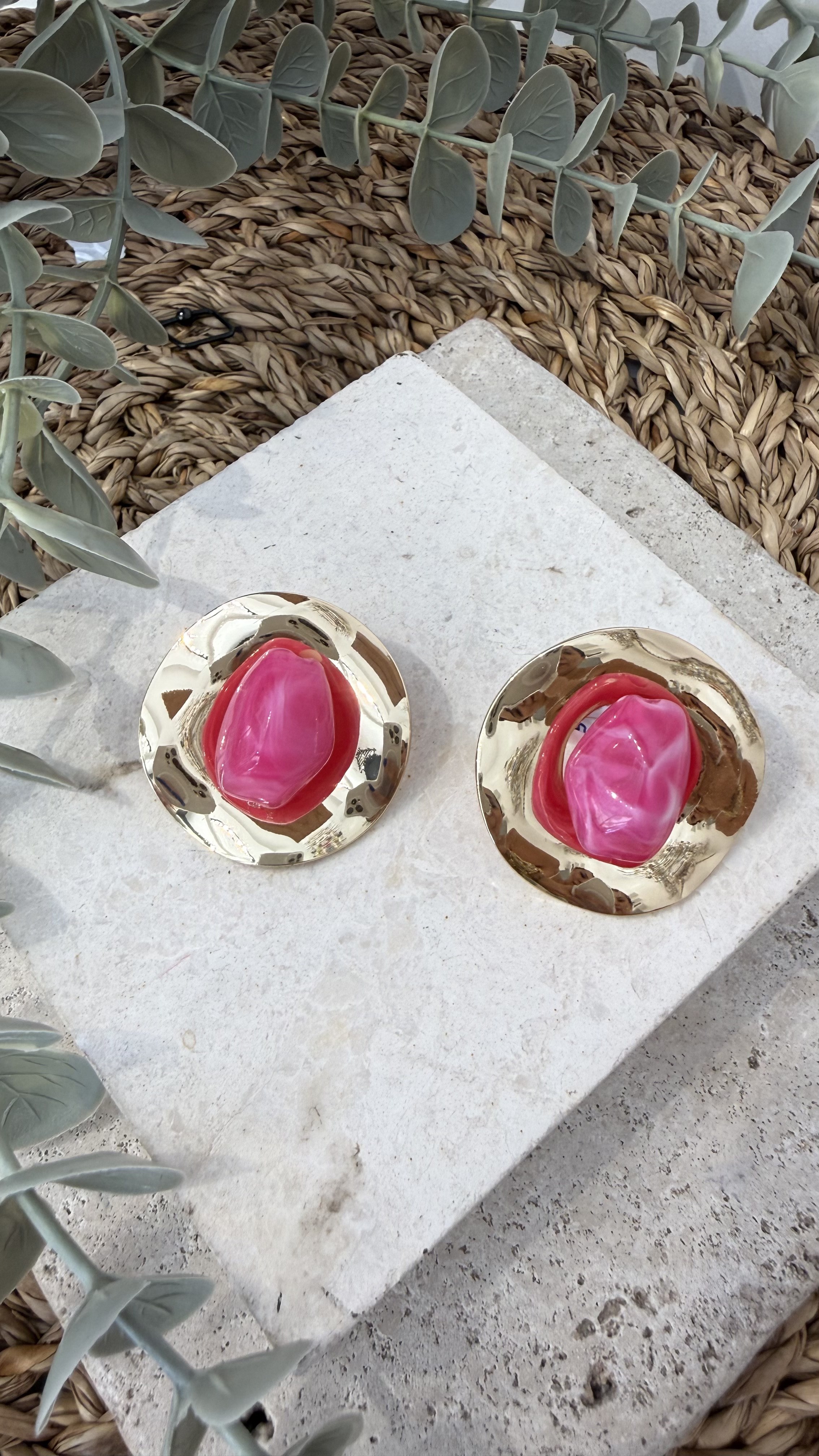 İthal Gold Renk Pembe Küpe