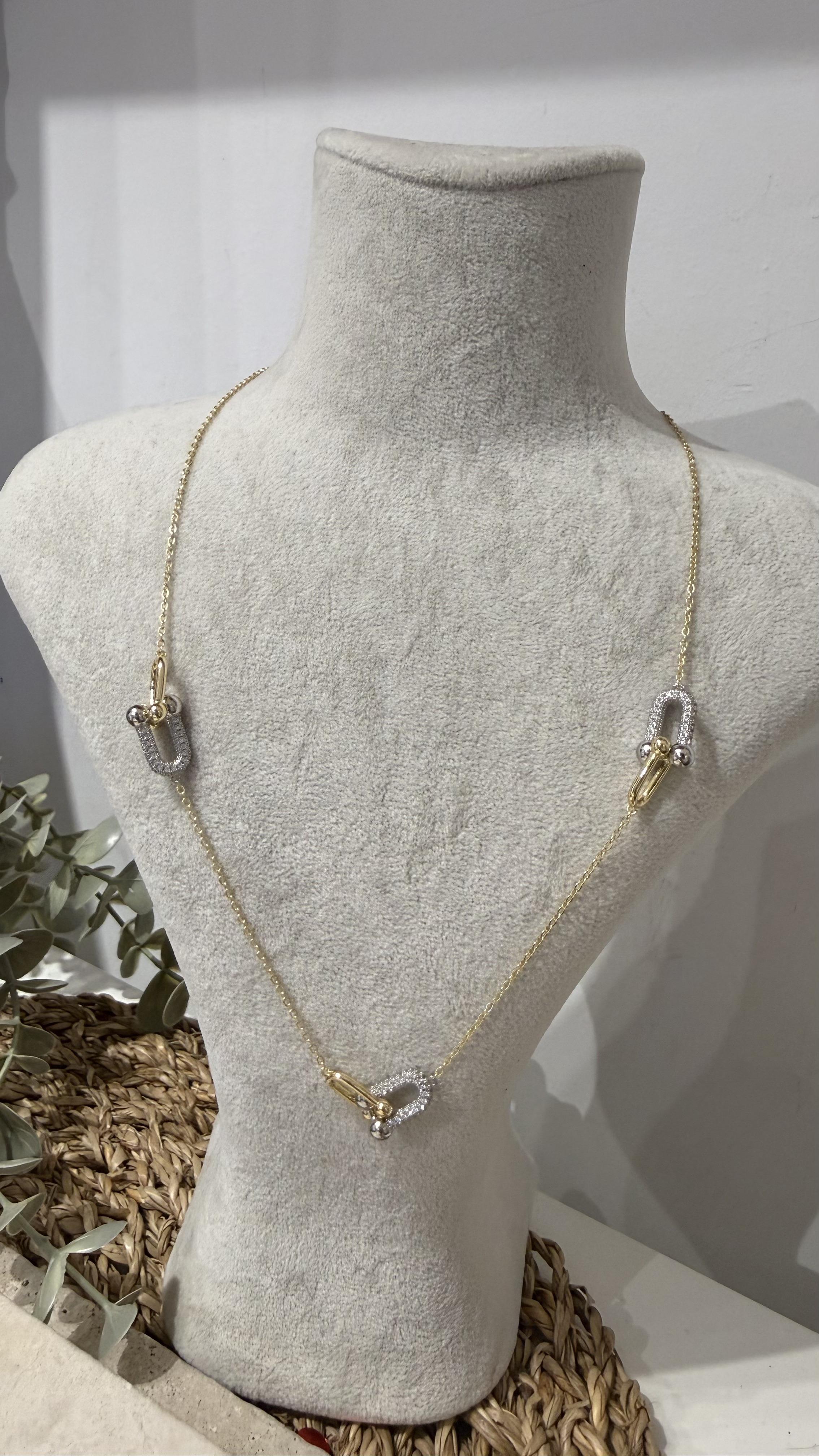 İthal Gold Renk Taşlı Kolye 45+5cm