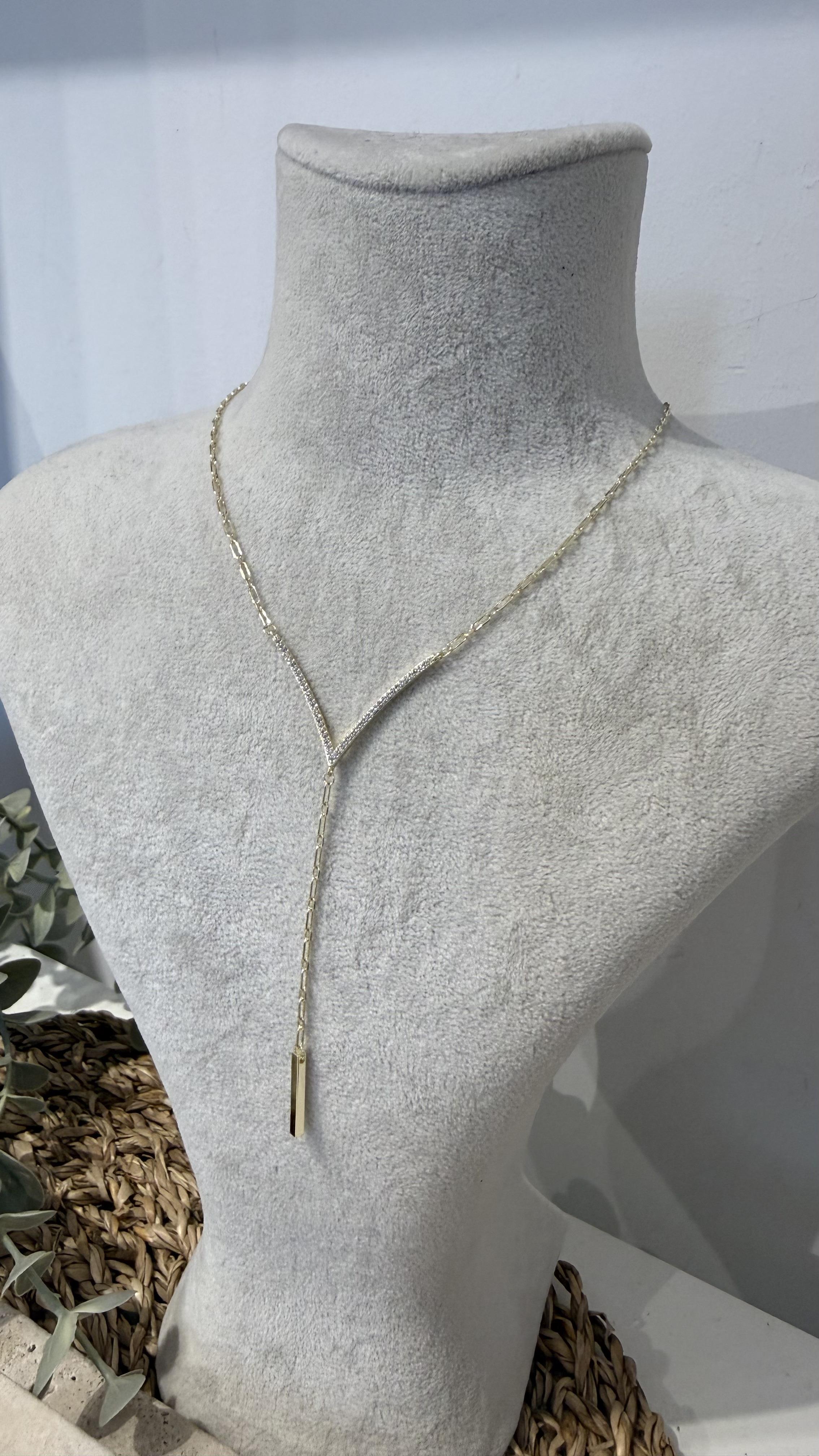 İthal Gold Renk Taşlı Y Kolye 45+7cm