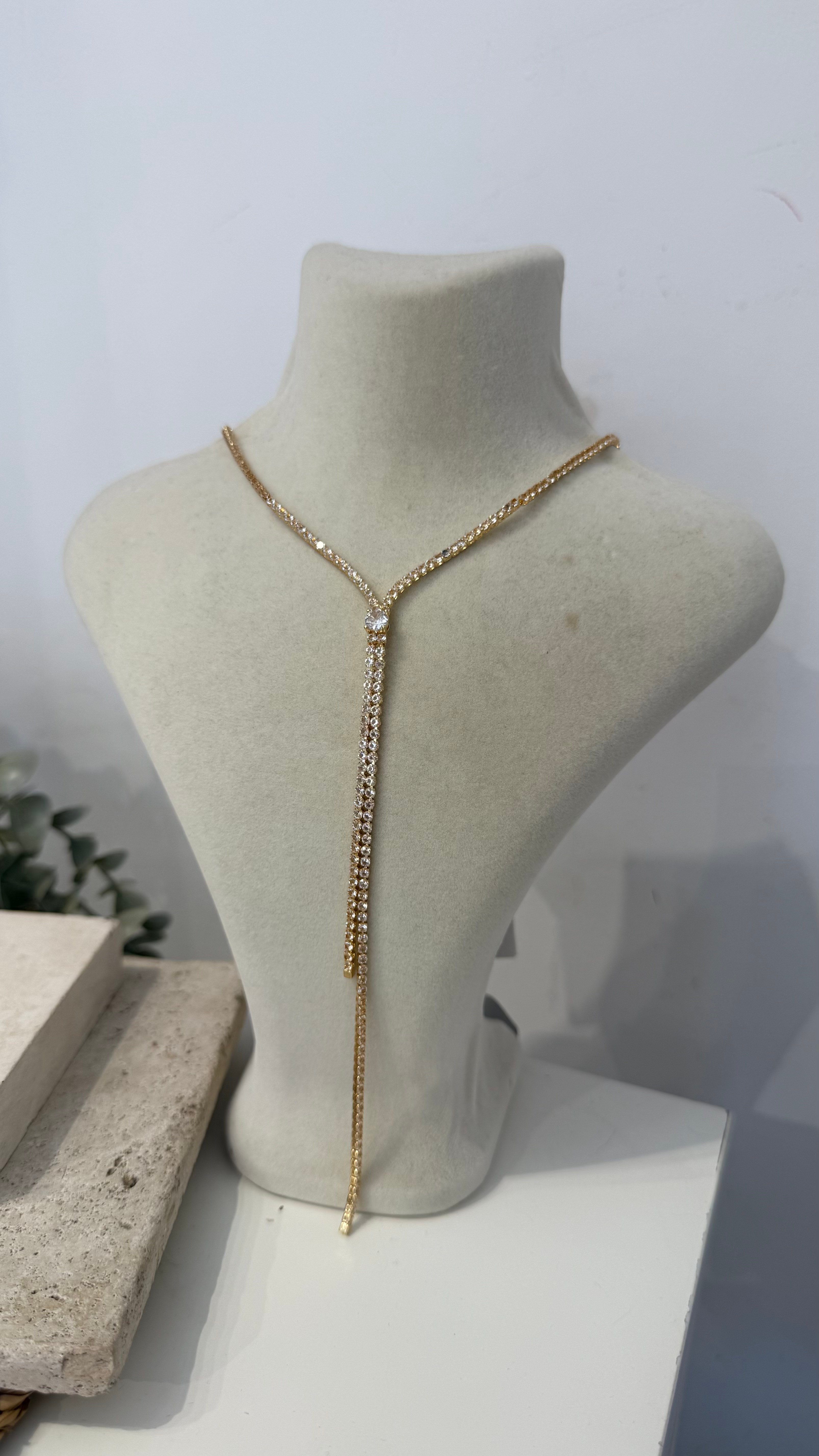 İthal Gold Renk Zirkon Taşlı Kolye