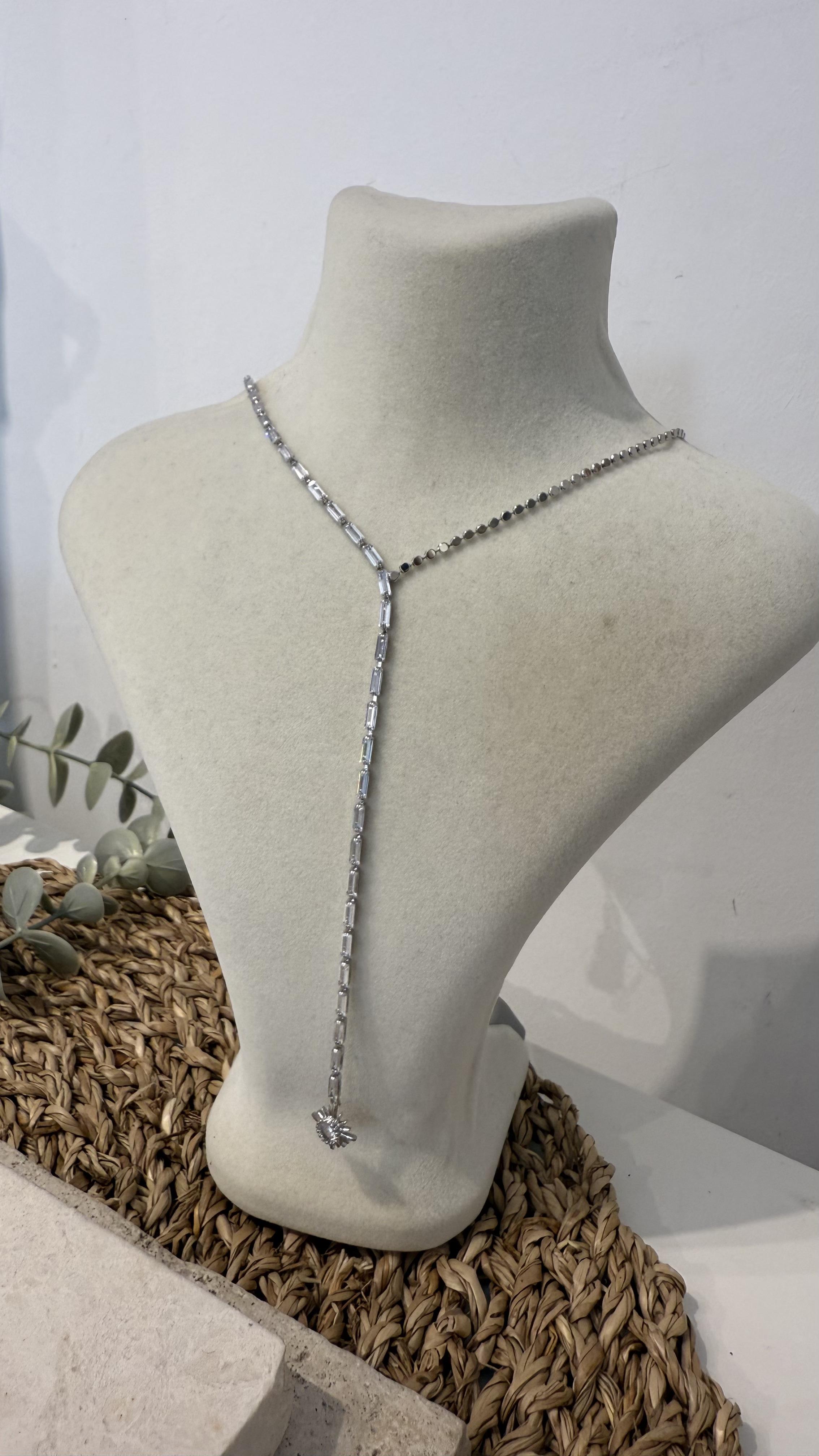 İthal Gümüş Taşlı Y Kolye 40cm