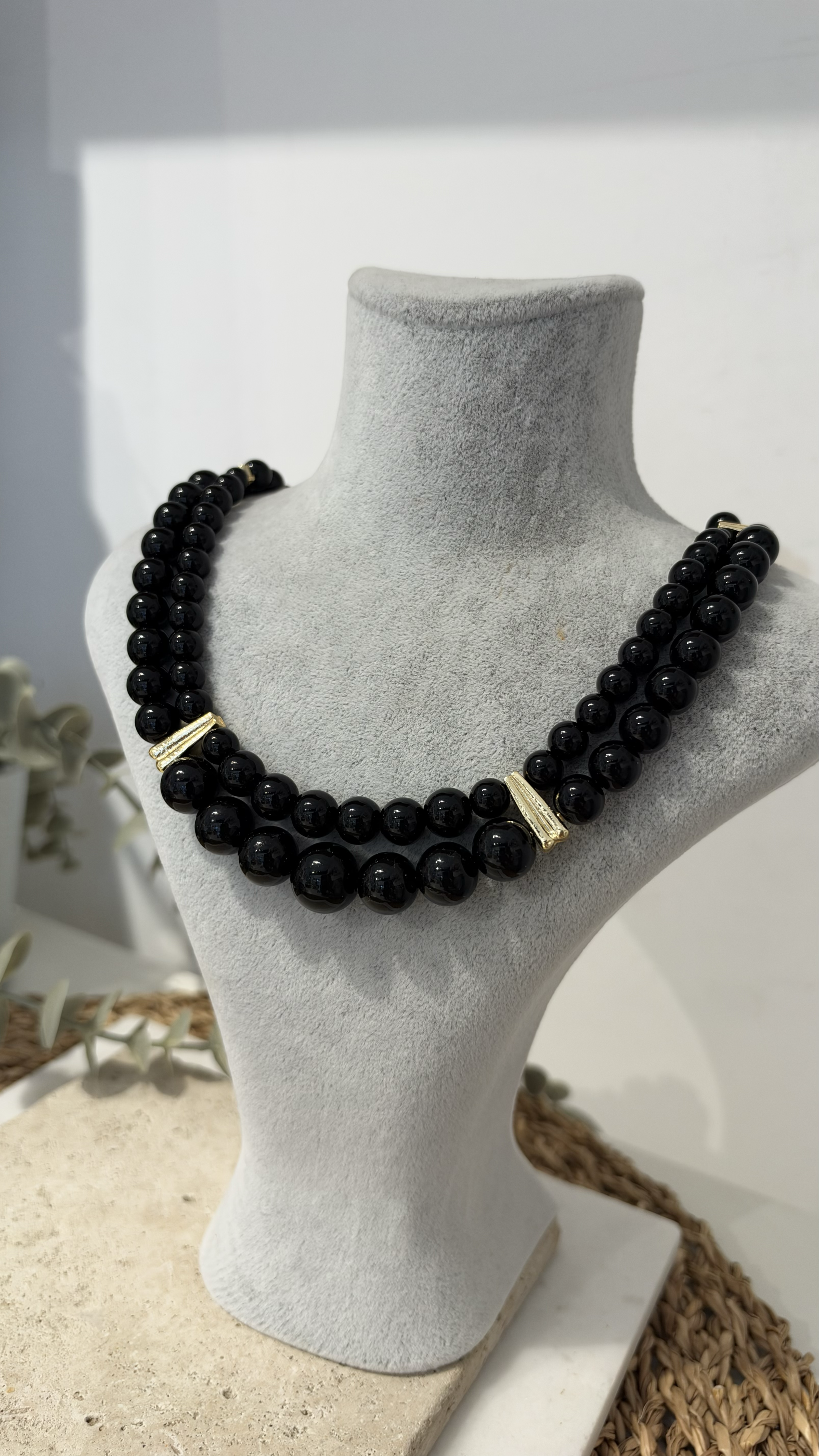 İthal İkili Siyah Gold Kolye 40+5 cm