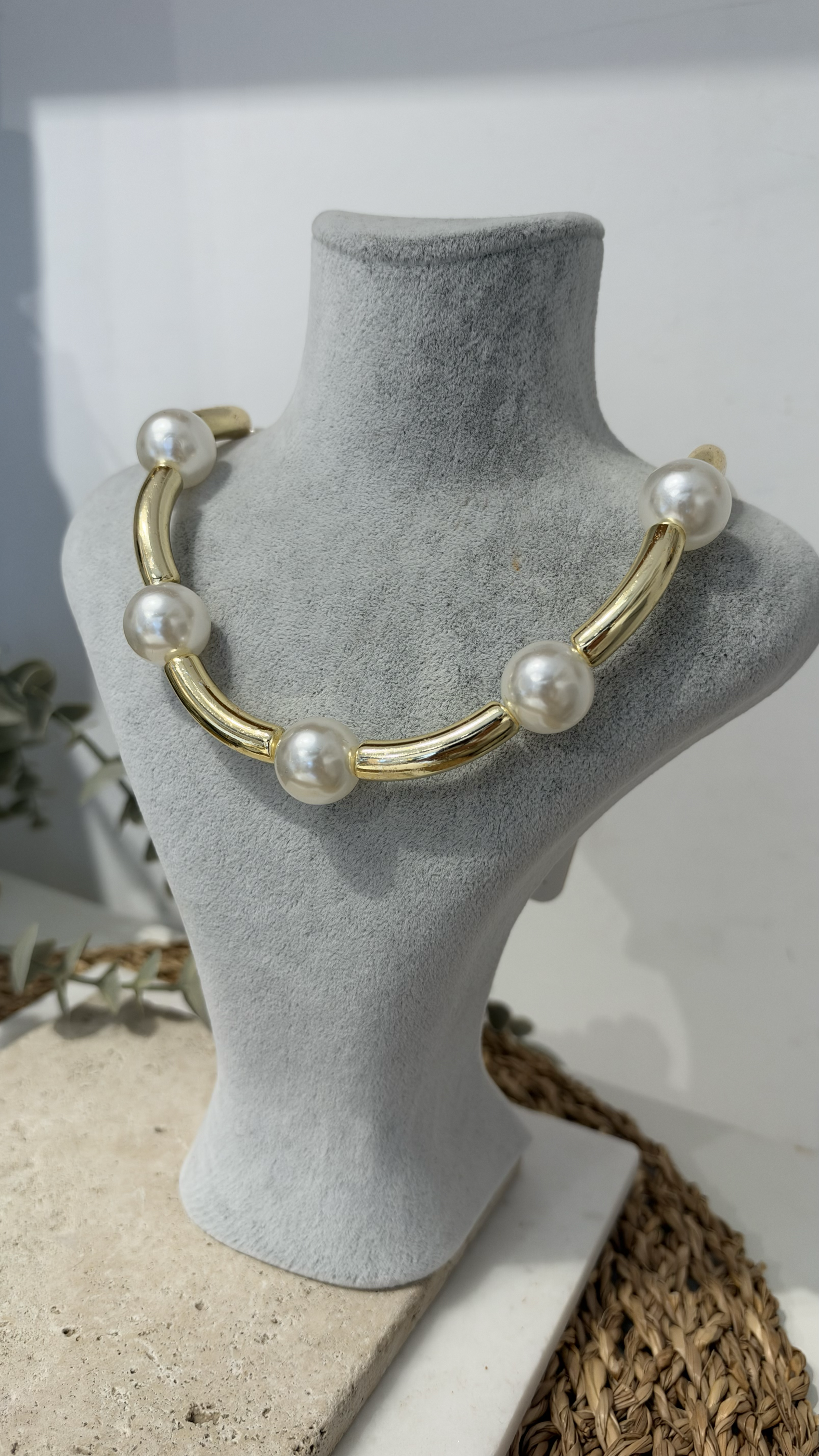 İthal İnci Gold Boncuk Kolye 40+10cm
