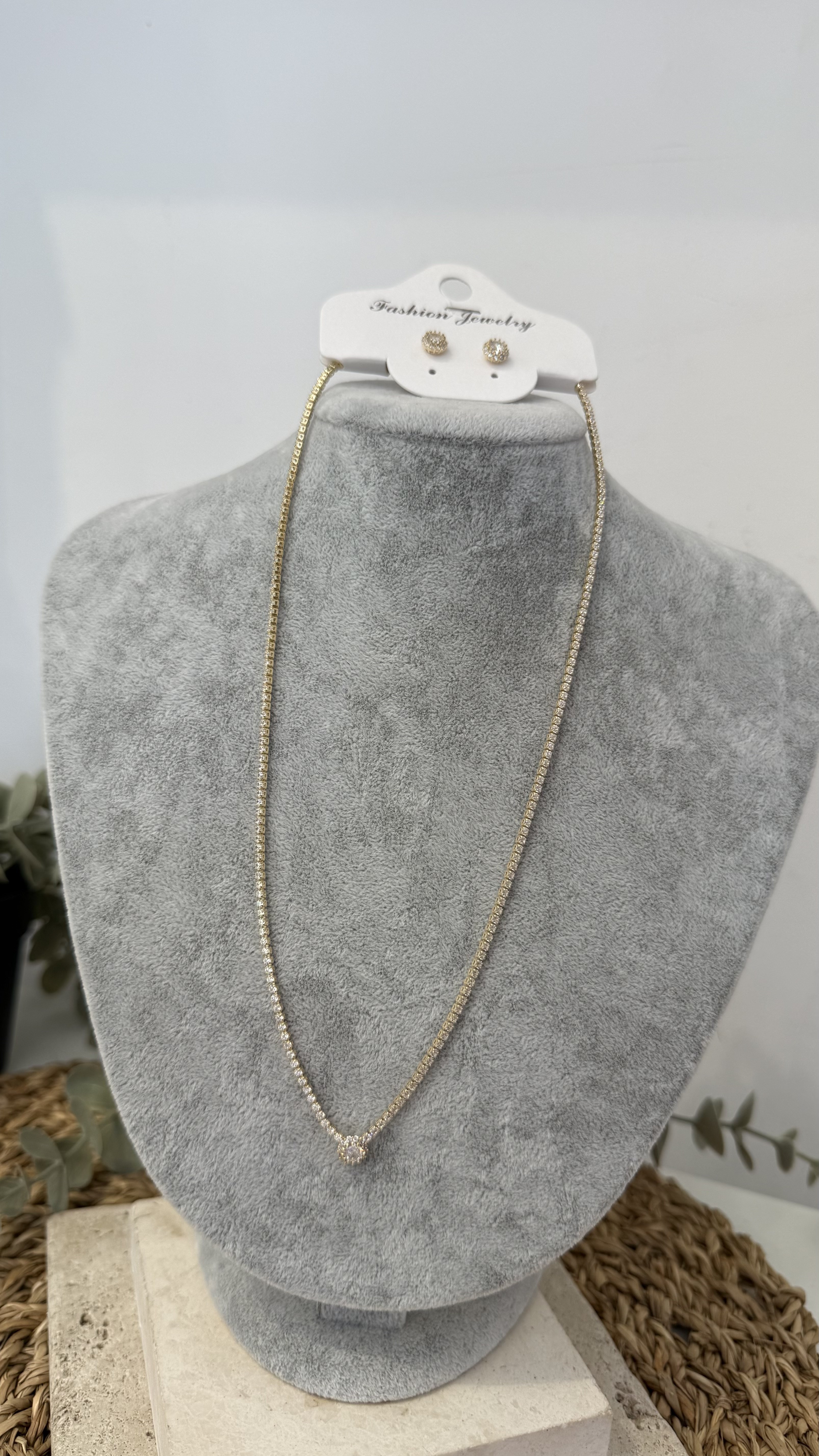 İthal Zirkon Taşlı Kolye Küpe Set