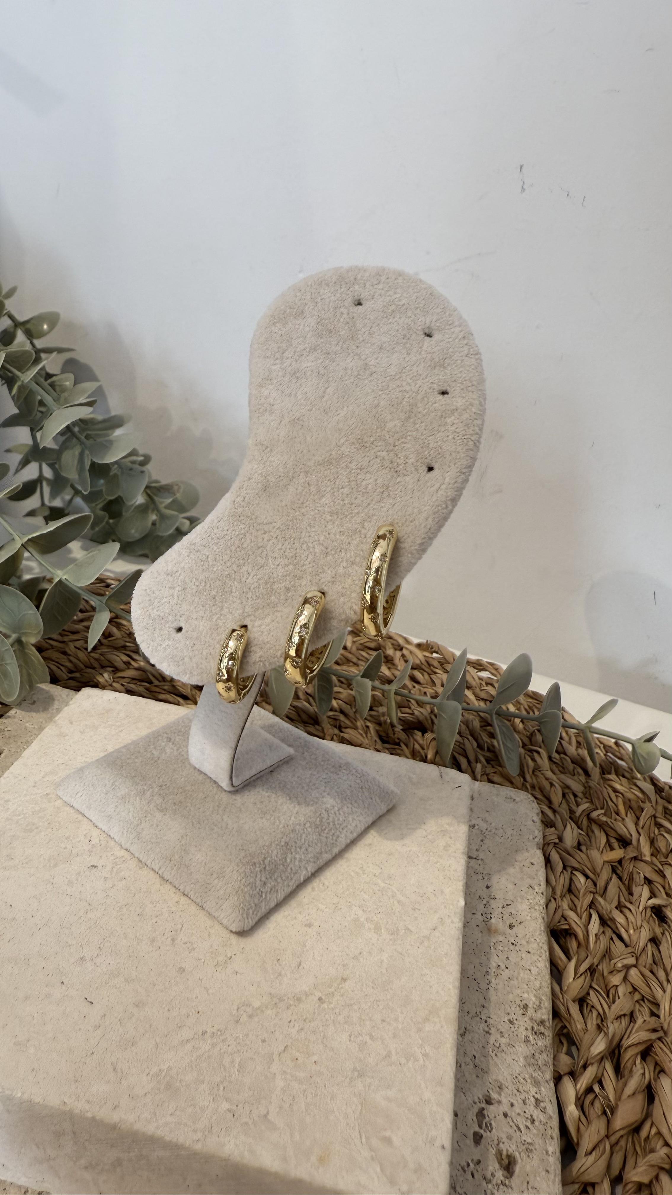 Zirkon Üçlü Gold Renk Küpe