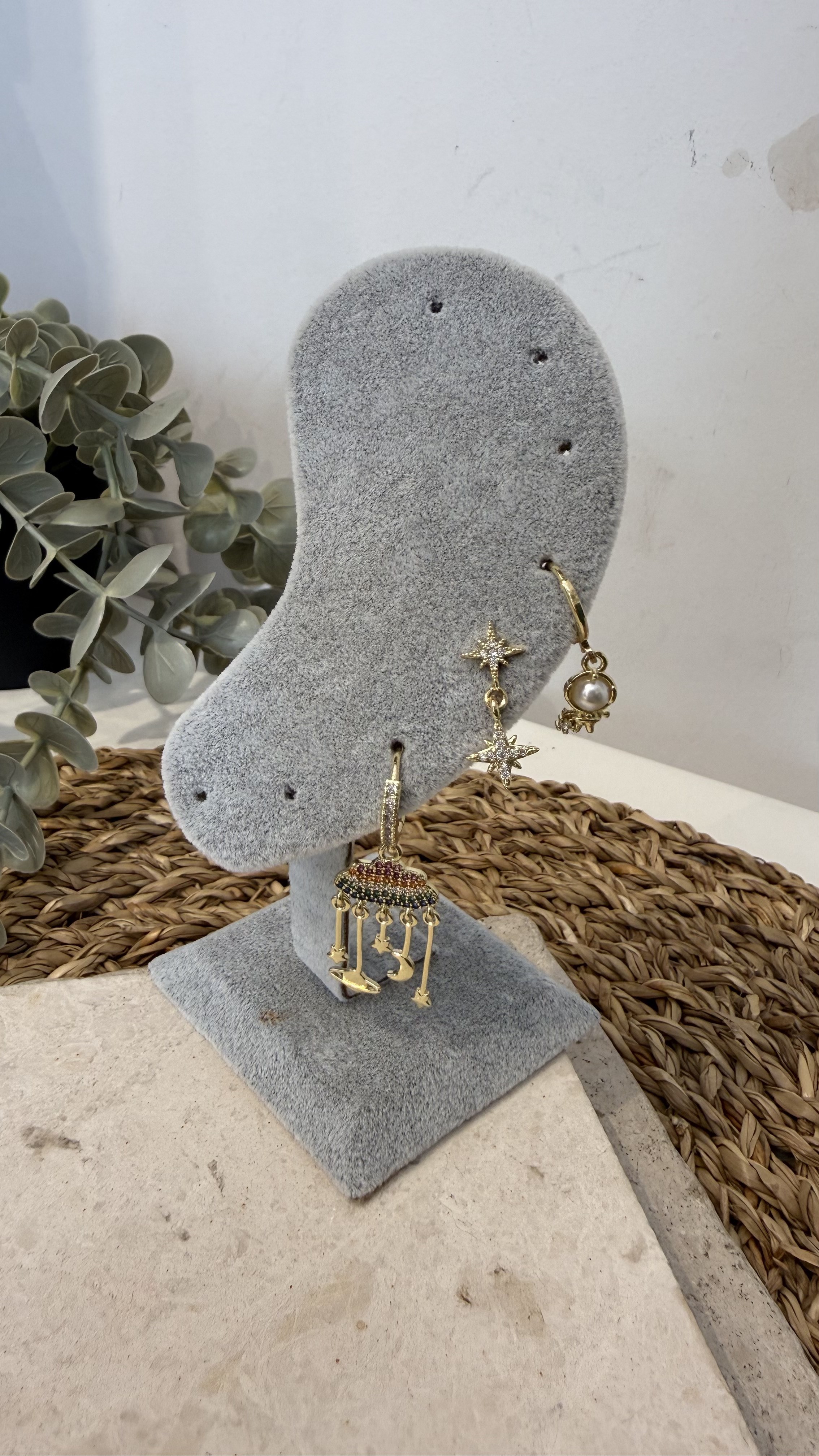 Zirkon Üçlü Gold Renk Küpe