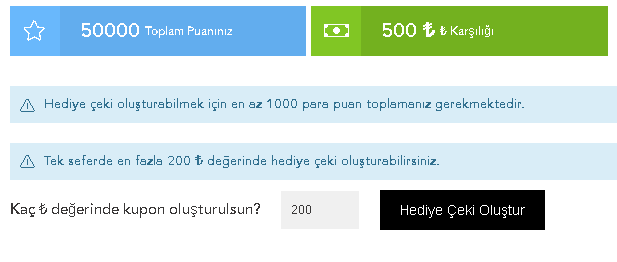 Para puan bakiyesi ve çeki oluşturma