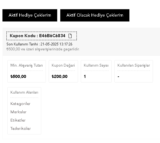 Oluşturulan kupon detayları