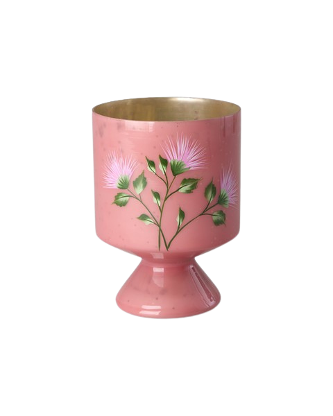 El Yapımı Cam Saksı - Pembe Çiçek