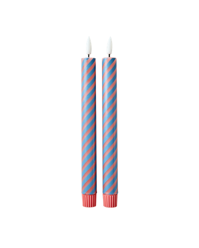 Çizgili Led Mum - Coral ve Yeşil