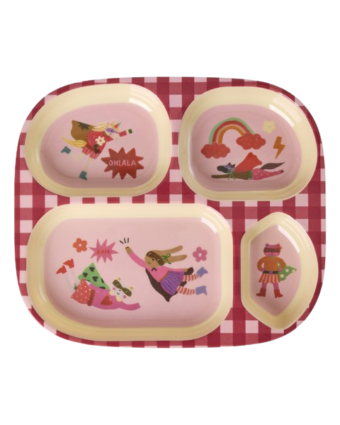 Melamin 4 Bölmeli Mama Tabağı - Pembe Kahraman