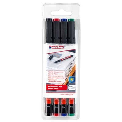 Edding 141 F Çok Amaçlı Asetat Kalemi - Permanent, 4‘lü Set Karışık