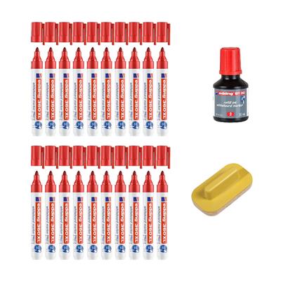Edding 360 XL Beyaz Yazı Tahtası Kalemi, Yuvarlak  Uç, 1.5-3 mm, 20 Adet Kalem, 1 Adet Mürekkep, Kırm