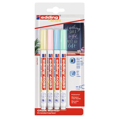 Edding 4085 Likit Tebes¸ir Kalemi, Dörtlü Bilister , Pastel Renkler
