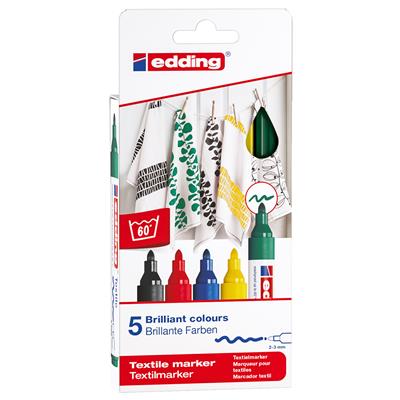 Edding 4500 Tekstil Markörü 5li Set Temel Renkler