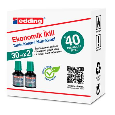 Edding Bt 30 Beyaz Yazı Tahtası Kalemi Yedek Mürekkebi 30 ml 2li Yeşil