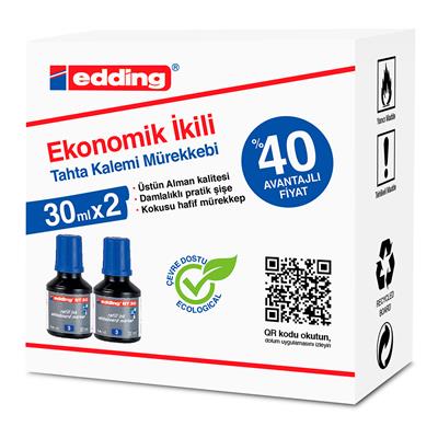 Edding Bt 30 Beyaz Yazı Tahtası Kalemi Yedek  Mürekkebi 30 ml 2li Mavi
