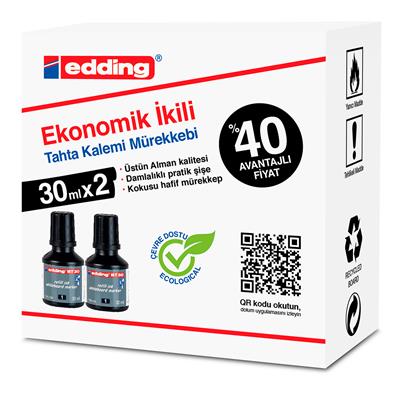 Edding Bt 30 Beyaz Yazı Tahtası Kalemi Yedek  Mürekkebi 30 ml 2li Siyah