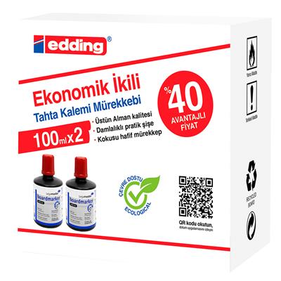 Eddinglegamaster Beyaz Yazı Tahtası Kalemi Yedek  Mürekkebi 100 ml 2li Kırmızı