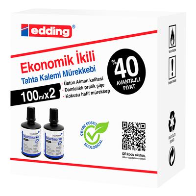Eddinglegamaster Beyaz Yazı Tahtası Kalemi Yedek  Mürekkebi 100 ml 2li Siyah